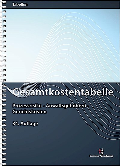 Gesamtkostentabelle: Prozessrisiko - Anwaltsgebühren - Gerichtskosten (Gebührentabellen)