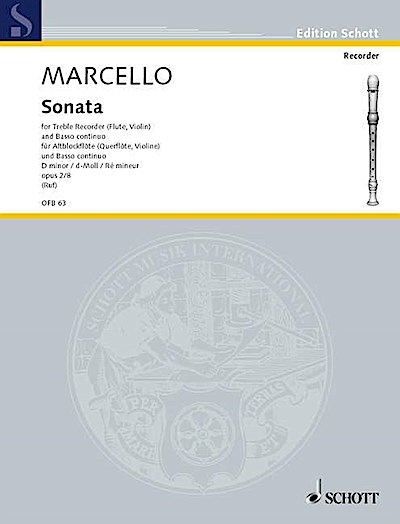 Zwei Sonaten: Nr. 8 d-Moll. op. 2. Alt-Blockflöte (Violine, Flöte) und Basso continuo; Violoncello/Viola da gamba ad libitum.: No. 8 D Minor. op. 2. ... da gamba ad libitum. (Edition Schott)